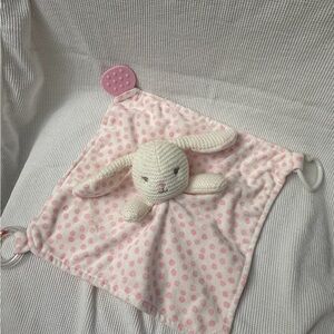 Modern Baby Rabbit Lovey Security Blanket Pink Polka Dot Bunny Teether Toys